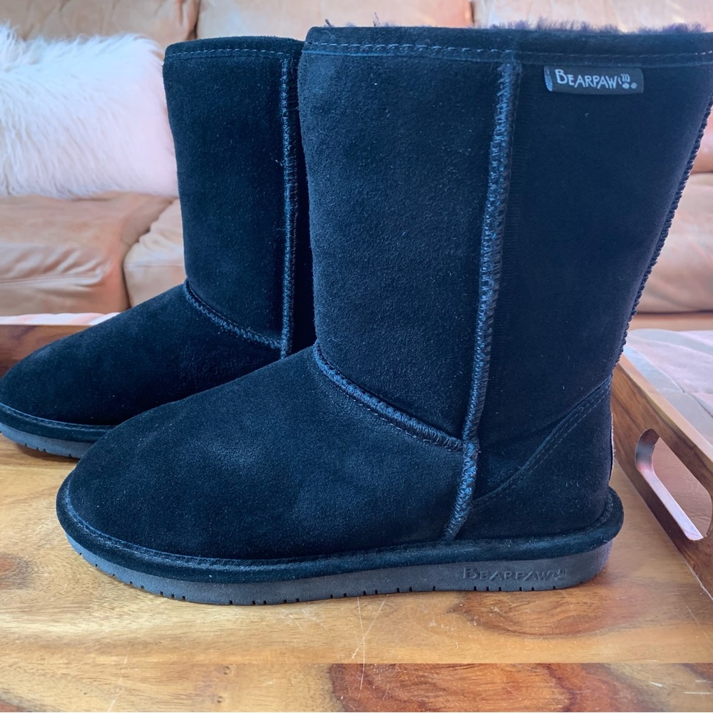 BearPaw Black Winter Sherpa Suede Boots